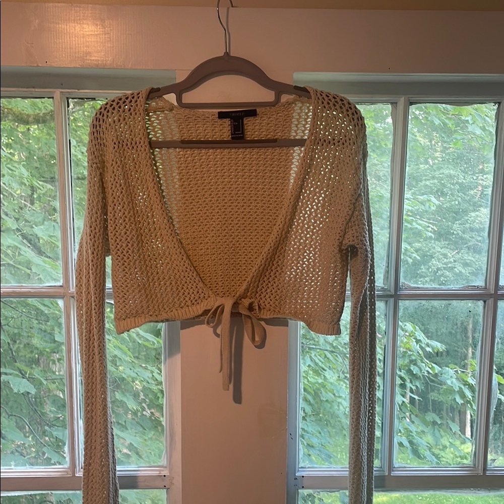 Forever 21 Cream Tie-Front Cardigan